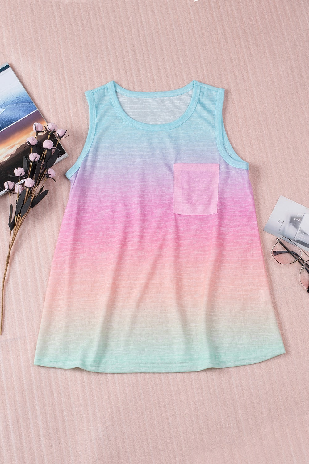 Tie Dye Front Pocket Sleeveless Tank Top