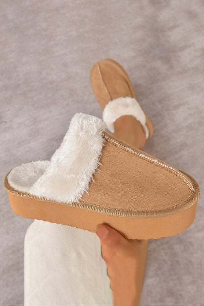 Light French Beige Suede Fluffy Slippers with Elastic Straps