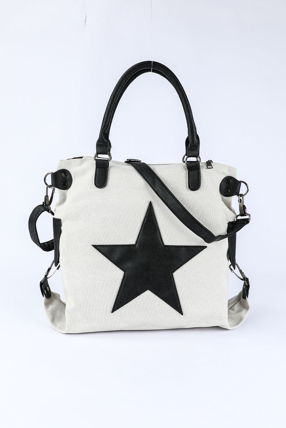 Beige Casual Star Pattern Canvas Tote Bag