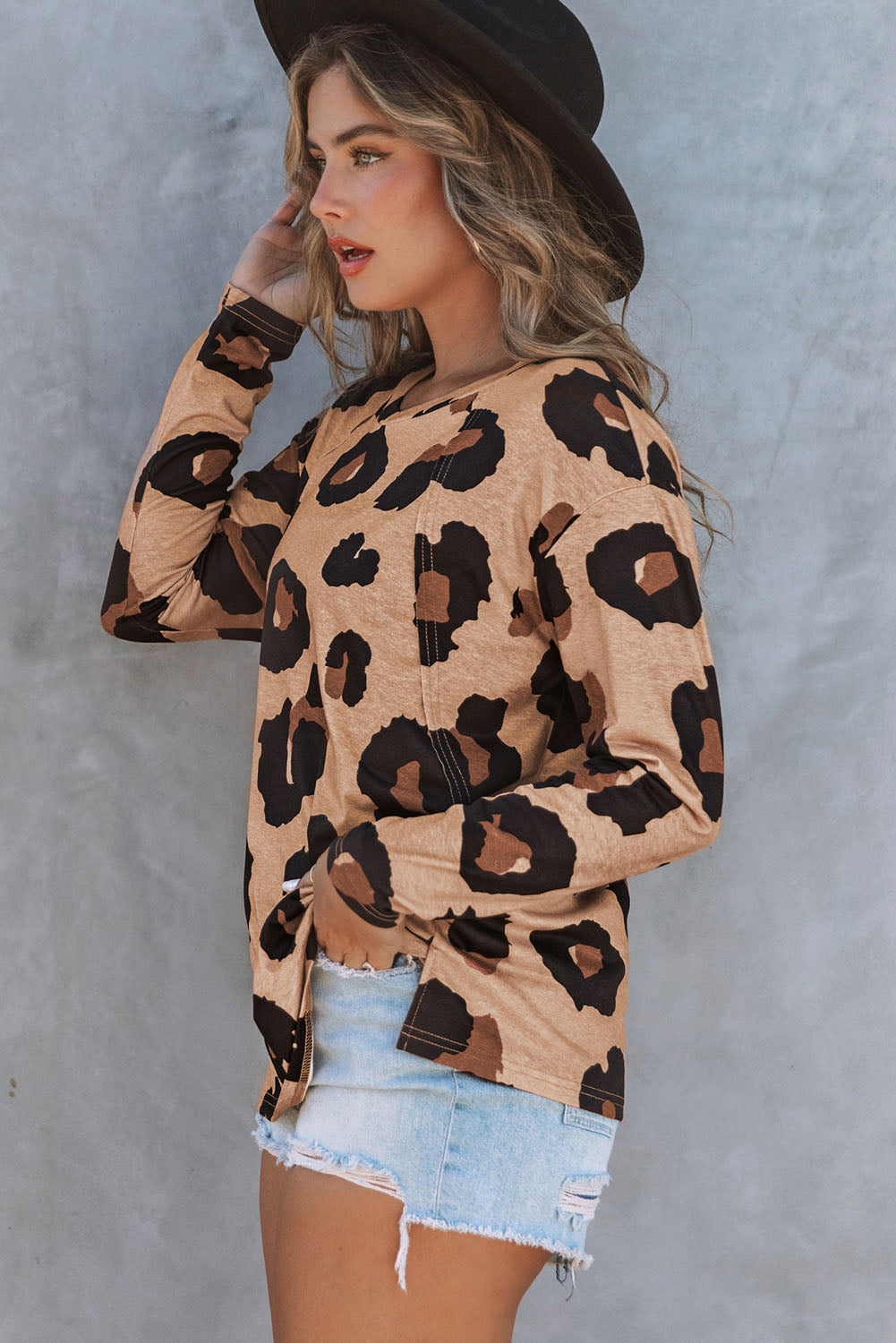 Print Drop Shoulder Pullover Long Sleeve Top