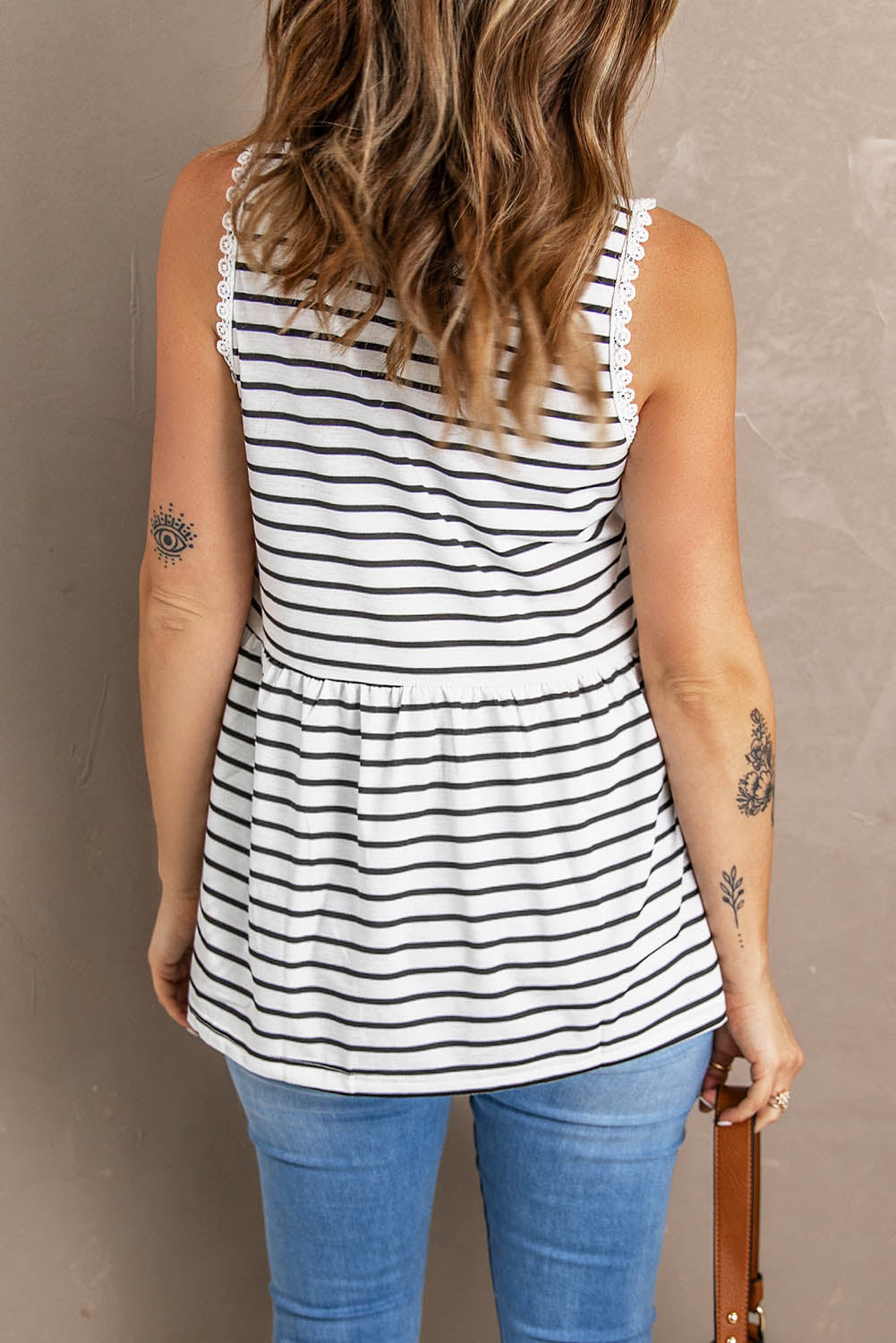 Striped Ruffle Neck Babydoll Tank Top