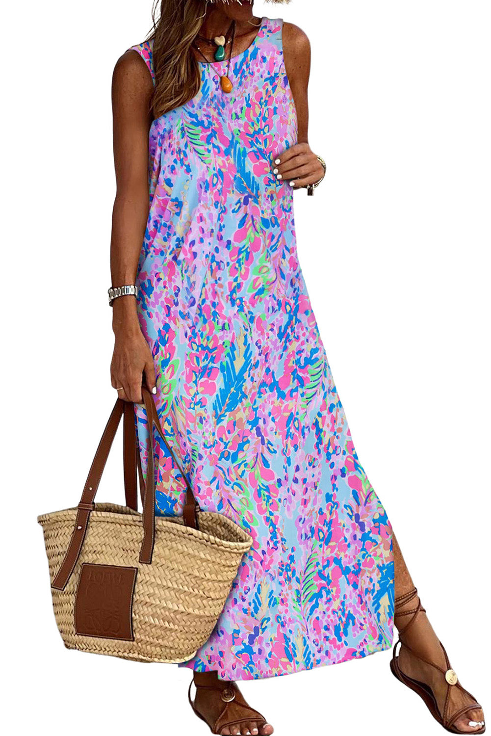 Abstract Print Wrap V Neck Flutter Sleeve Mid Length Summer Dress