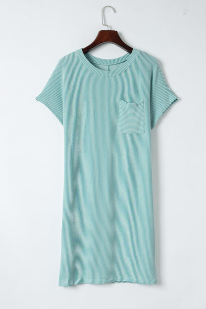 Womens Ribbed Chest Pocket Casual T Shirt Dress