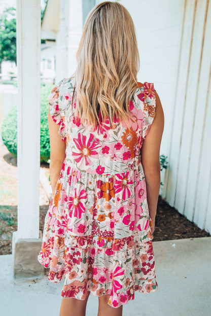 Floral Print Casual Ruffled Sleeveless Tiered Short Dress