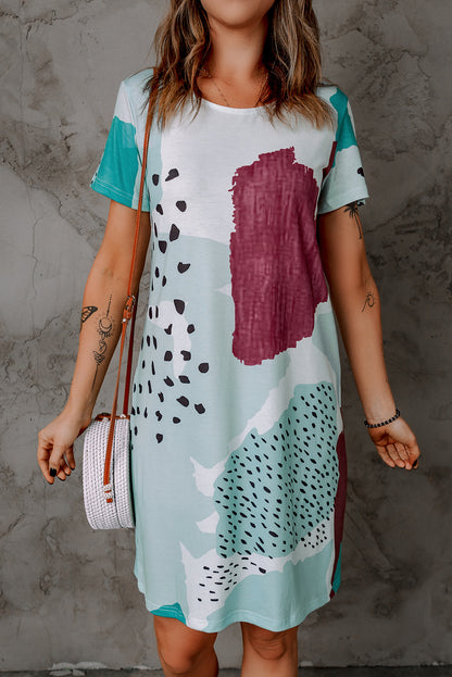 Casual Tie Dye Spotted Print Color Block Shirt Dress