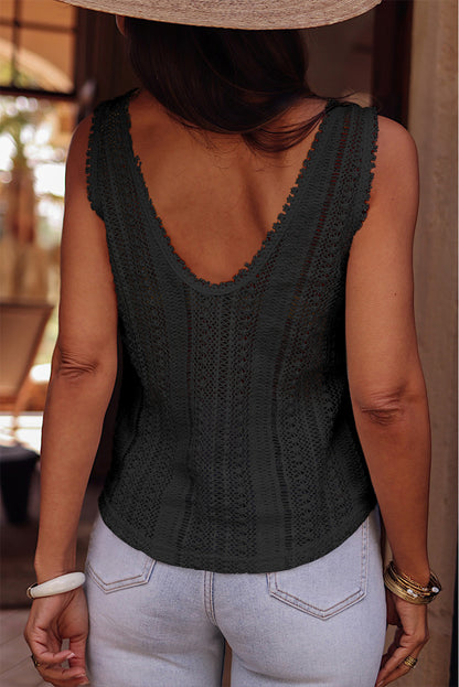 Lace Crochet Open Back U Neck Tank Top