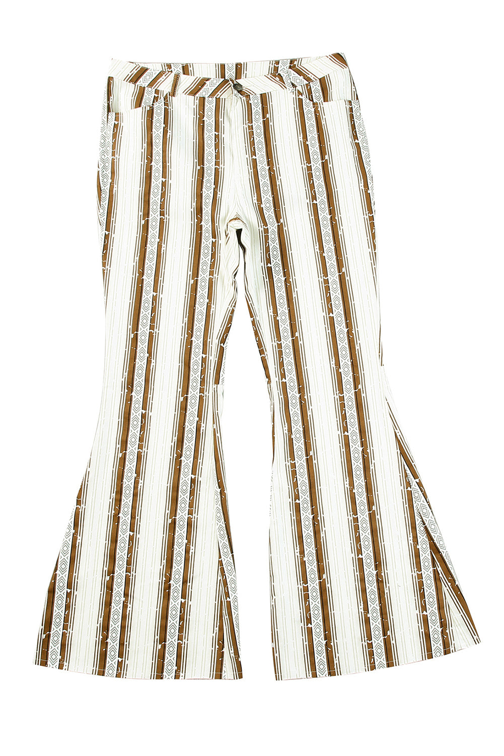 Striped High Waist Plus Size Bell Bottom Pants