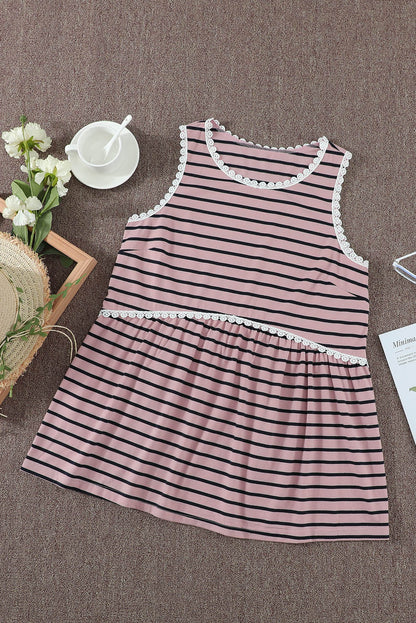 Striped Ruffle Neck Babydoll Tank Top