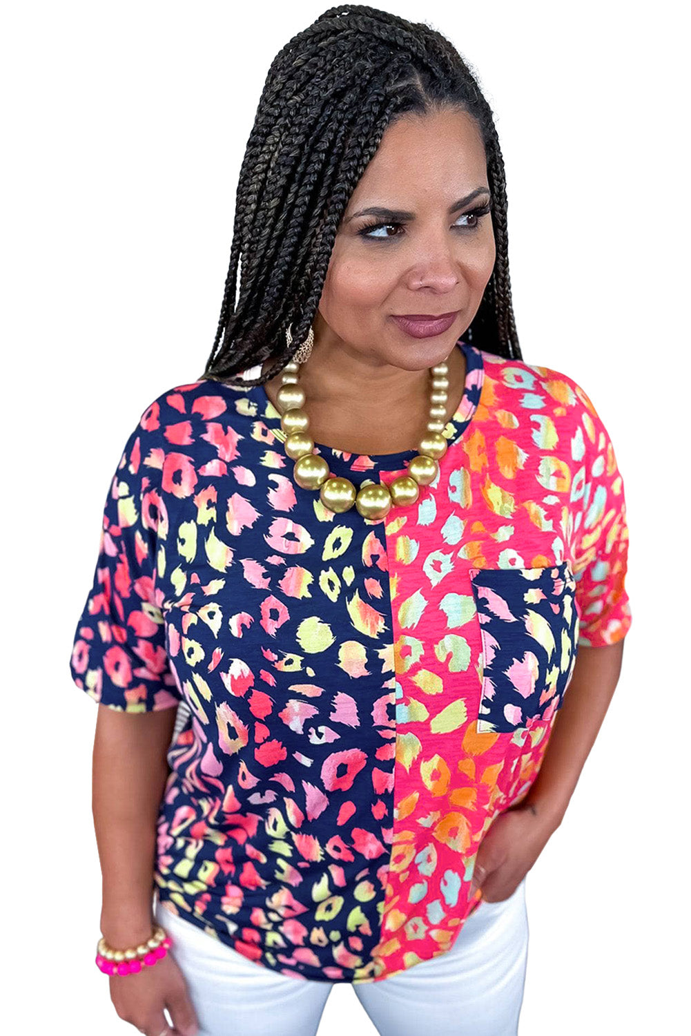 Colorblock Short Sleeve Plus Size Top