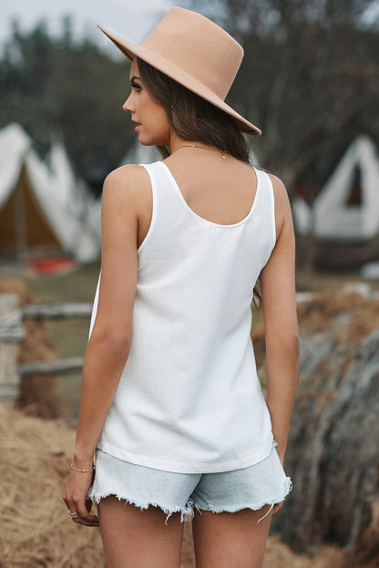 Scoop Neck Loose Fit Button Front Tank Top for Women