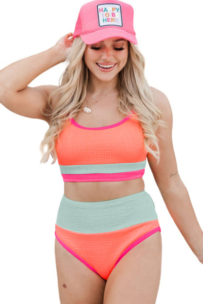 Bikini Set Color Block Textured High Waist Sexy