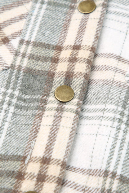 Khaki Snap Button Sherpa Lined Hooded Flannel Jacket