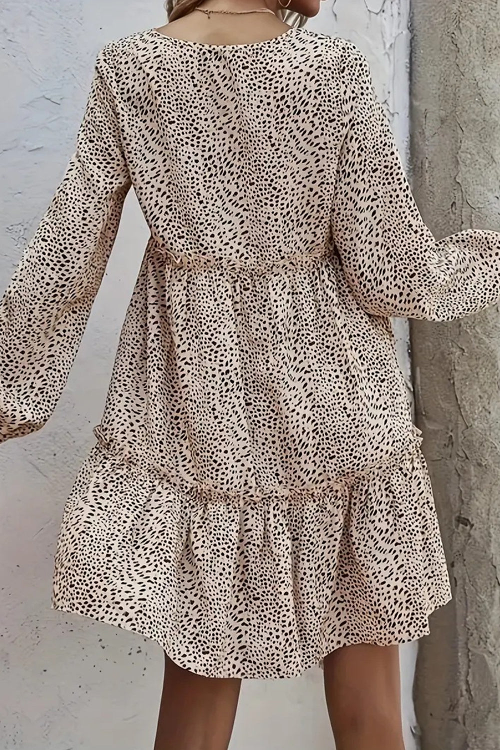 Apricot Leopard Print Flowy Frill Tiered Mini Dress