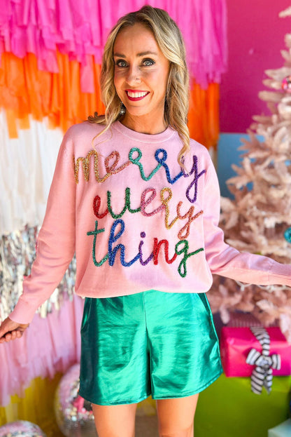 Pink Merry Everything Shiny Letter Pattern Knit Sweater