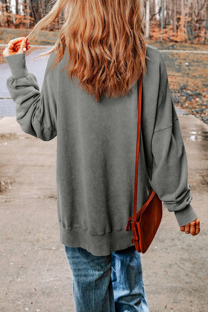 Khaki FALL Letter Print Oversized Pullover Sweatshirt