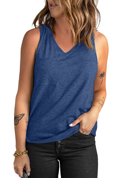 Casual V Neck Racerback Tank Top With Pocket