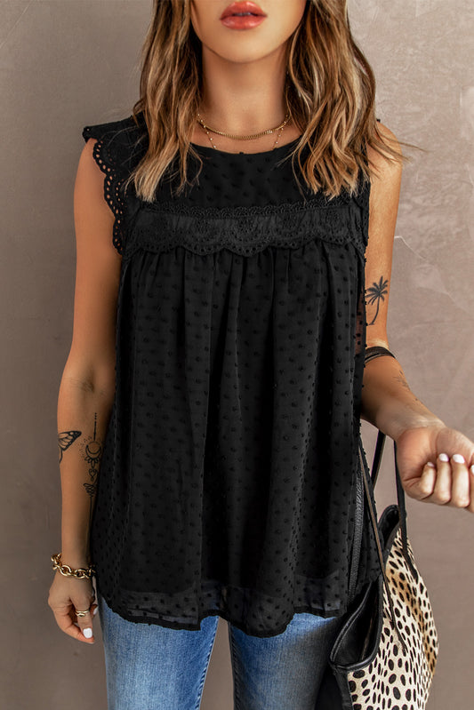 Crochet Swiss Dot Casual Sleeveless Summer Top For Women