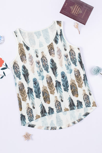 Colorful Feathers Print Scoop Neck Tank Top for Women