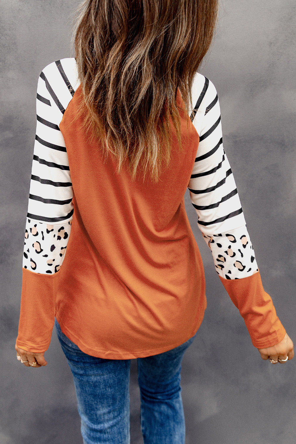 Leopard Pumpkin Graphic Contrast Long Sleeve Top