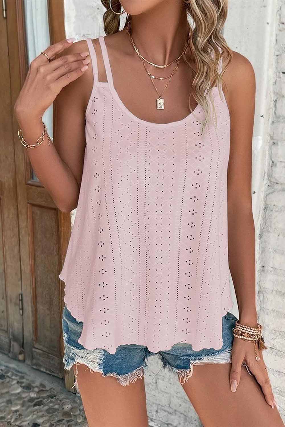 Eyelet Strappy Scoop Neck Tank Top