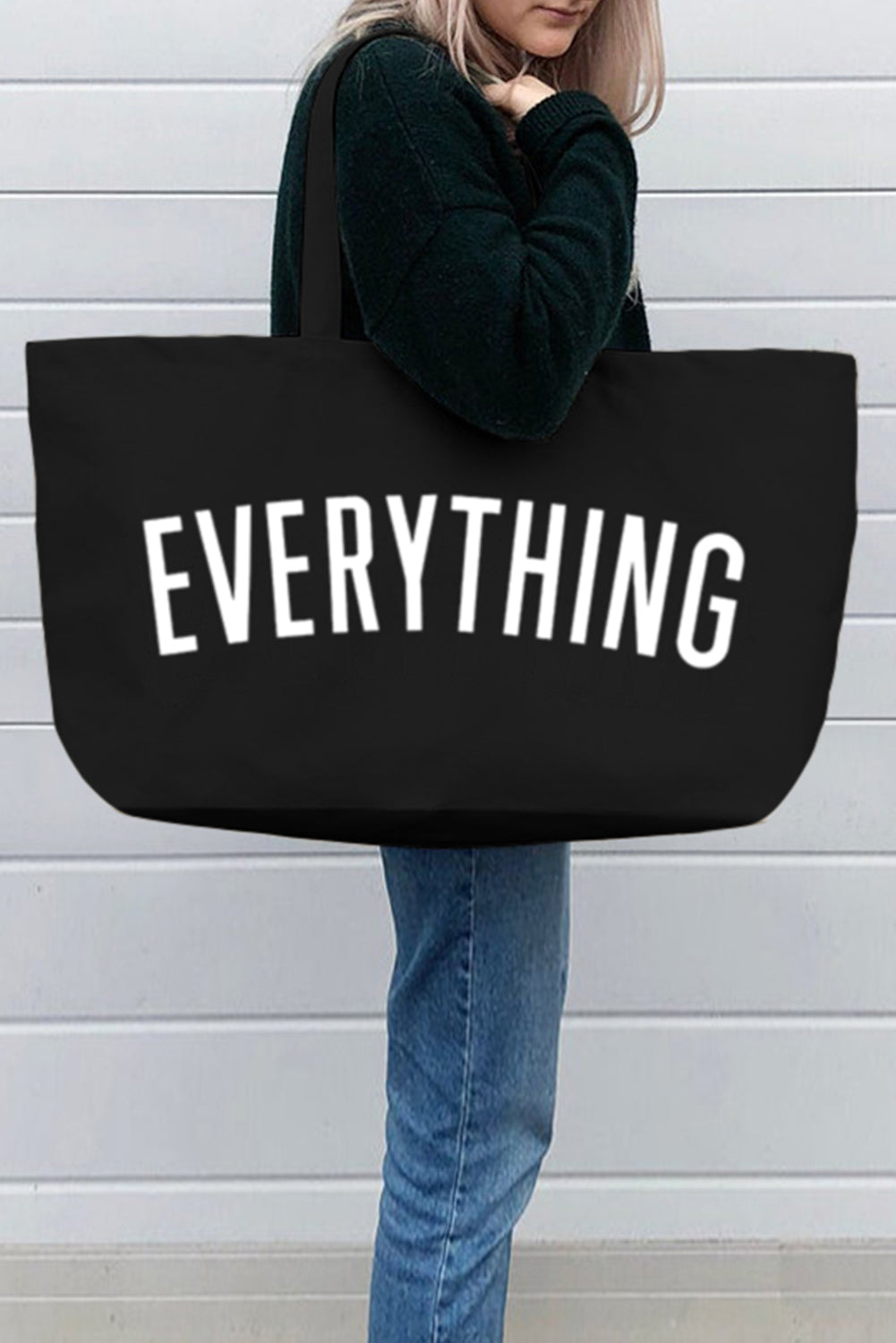 EVERYTHING Letter Print Large Canvas Tote Bag 73x17x44cm