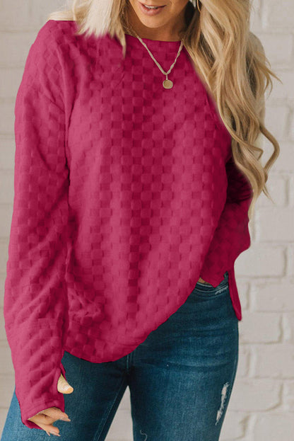 Checkered Furry Thumbhole Long Sleeve Top