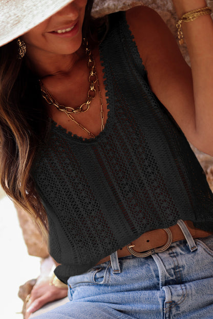 Lace Crochet Open Back U Neck Tank Top