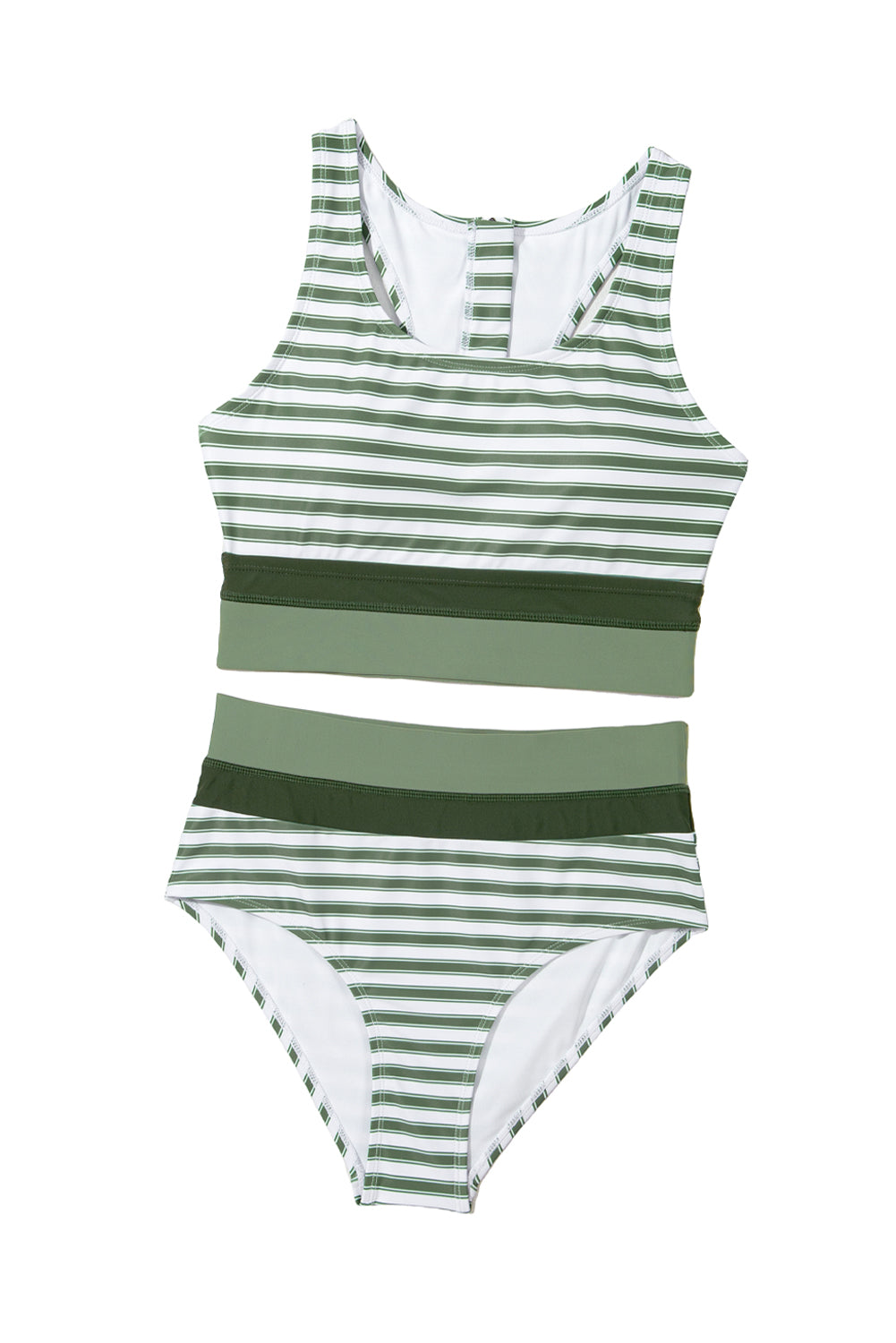 Bikini Set White Stripe Color Block Zipper Back Cutout High Waist