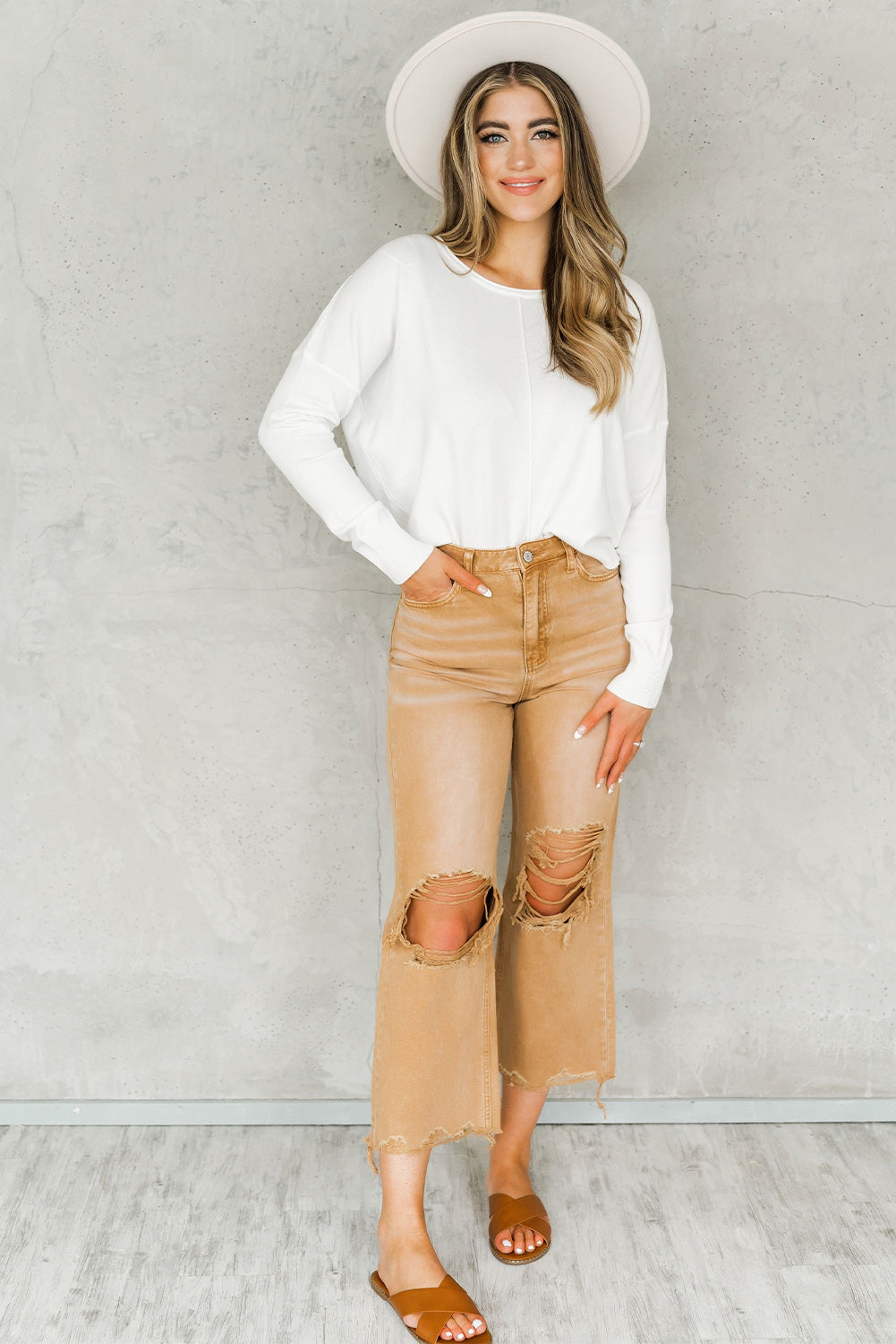 Distressed Hollow Out High Waist Flare Jeans