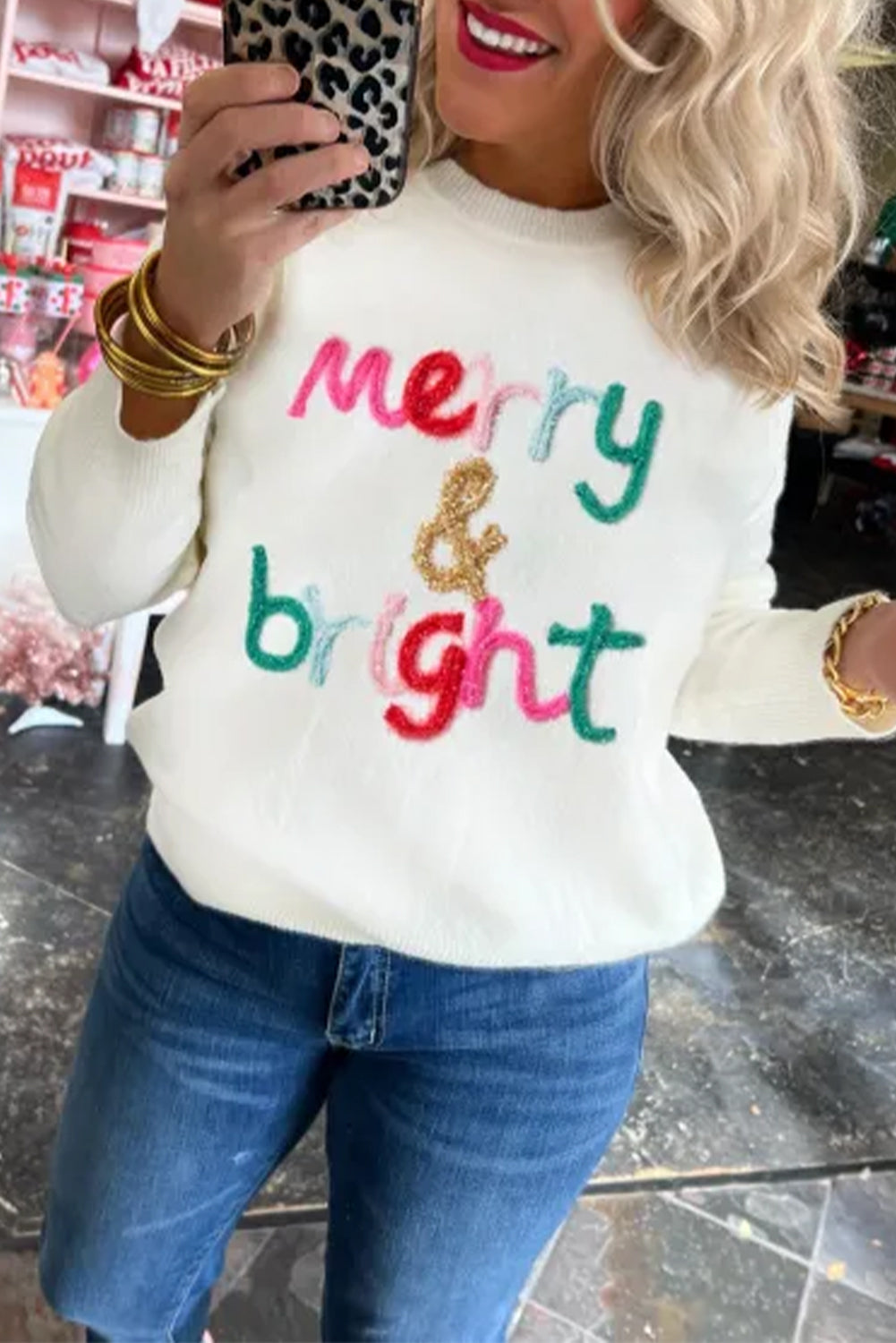 Glitter Merry & Bright Round Neck Knit Sweater