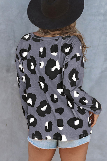 Print Drop Shoulder Pullover Long Sleeve Top