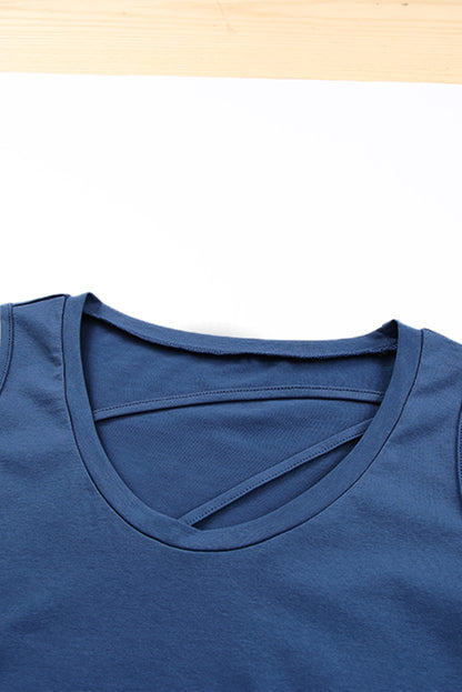 Blue Sleeveless Straps Scoop Neck Tank Top for Women