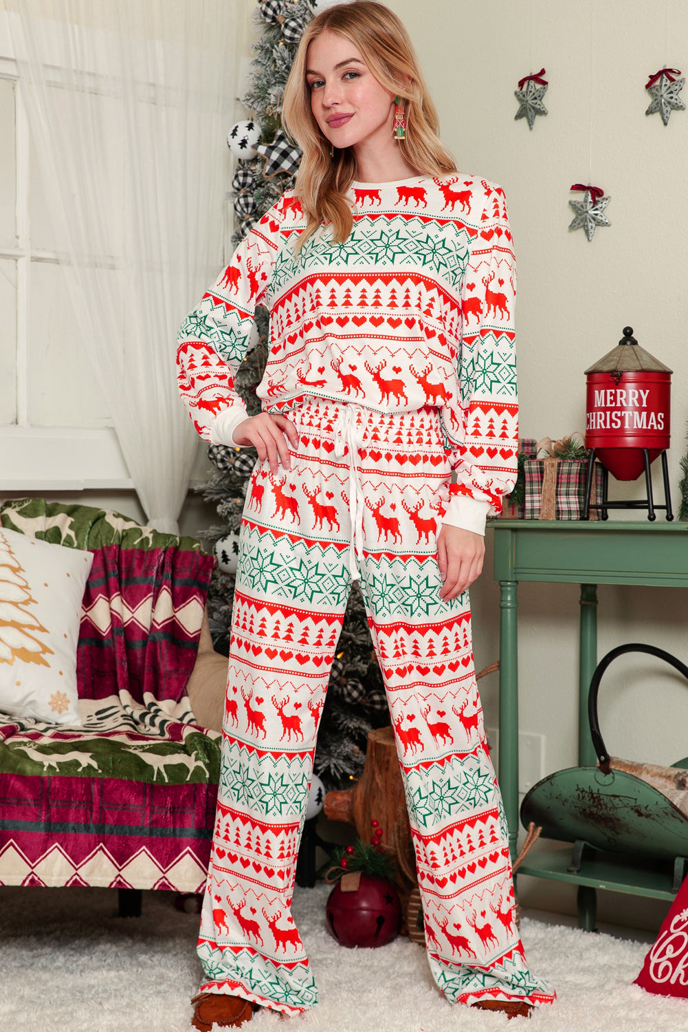 Christmas Pullover and Drawstring Pants Pajama Set