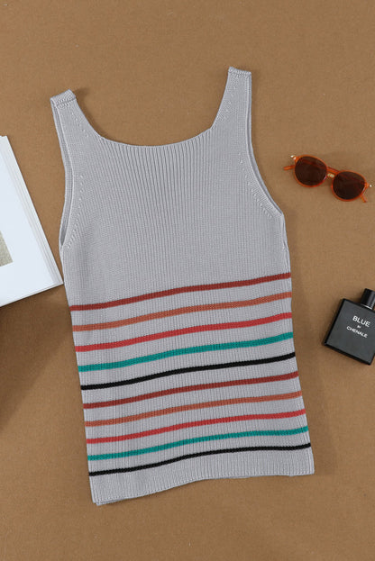 Multicolor Stripes White Knit Tank Top