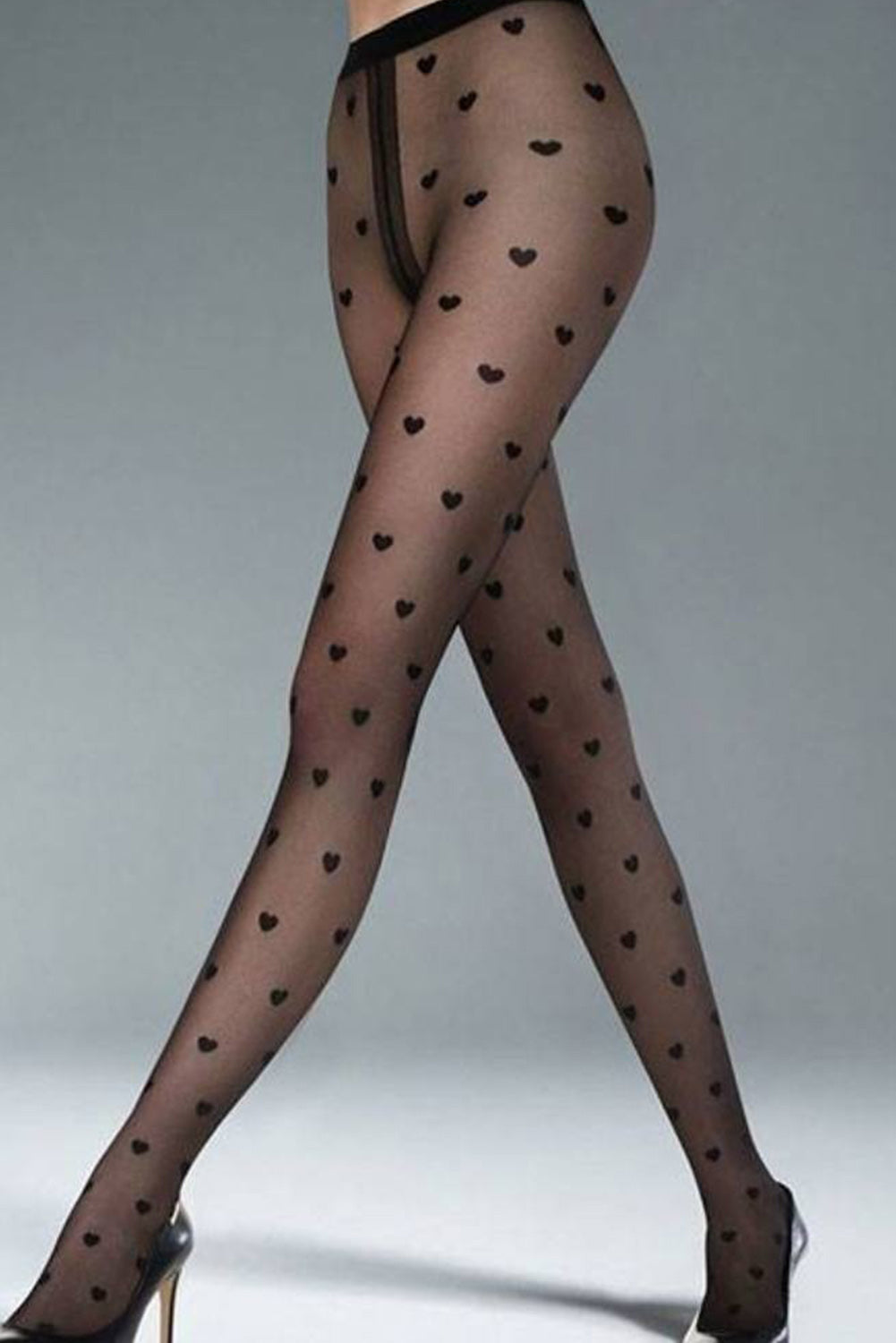 Black Sexy Heart Print Sheer Pantyhose