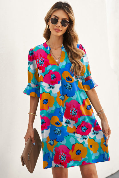 Multicolor Floral Print Casual V Neck Blouse