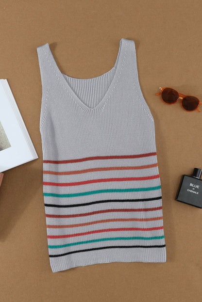 Multicolor Stripes White Knit Tank Top