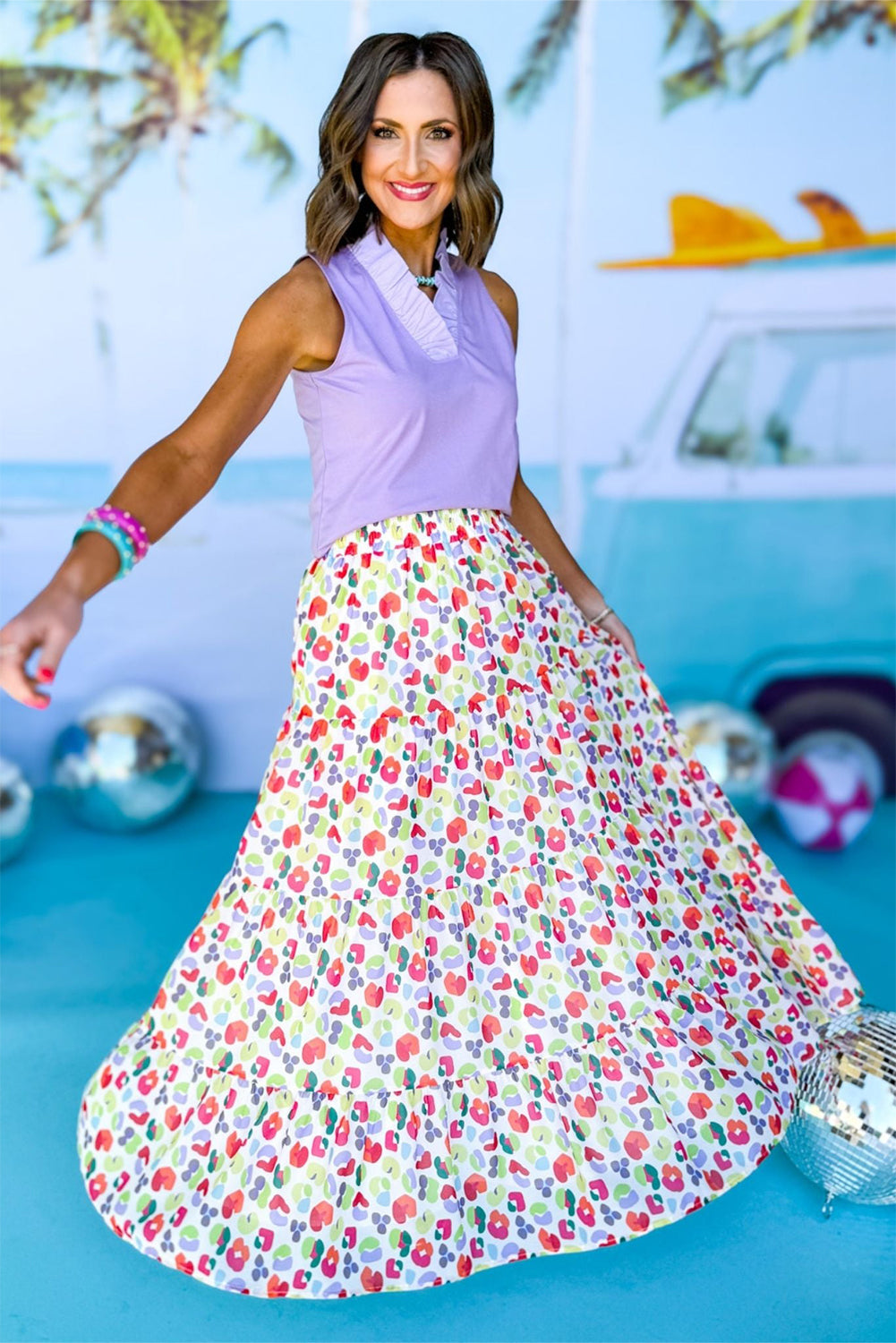 Bohemian Abstract Print Tiered Maxi Skirt