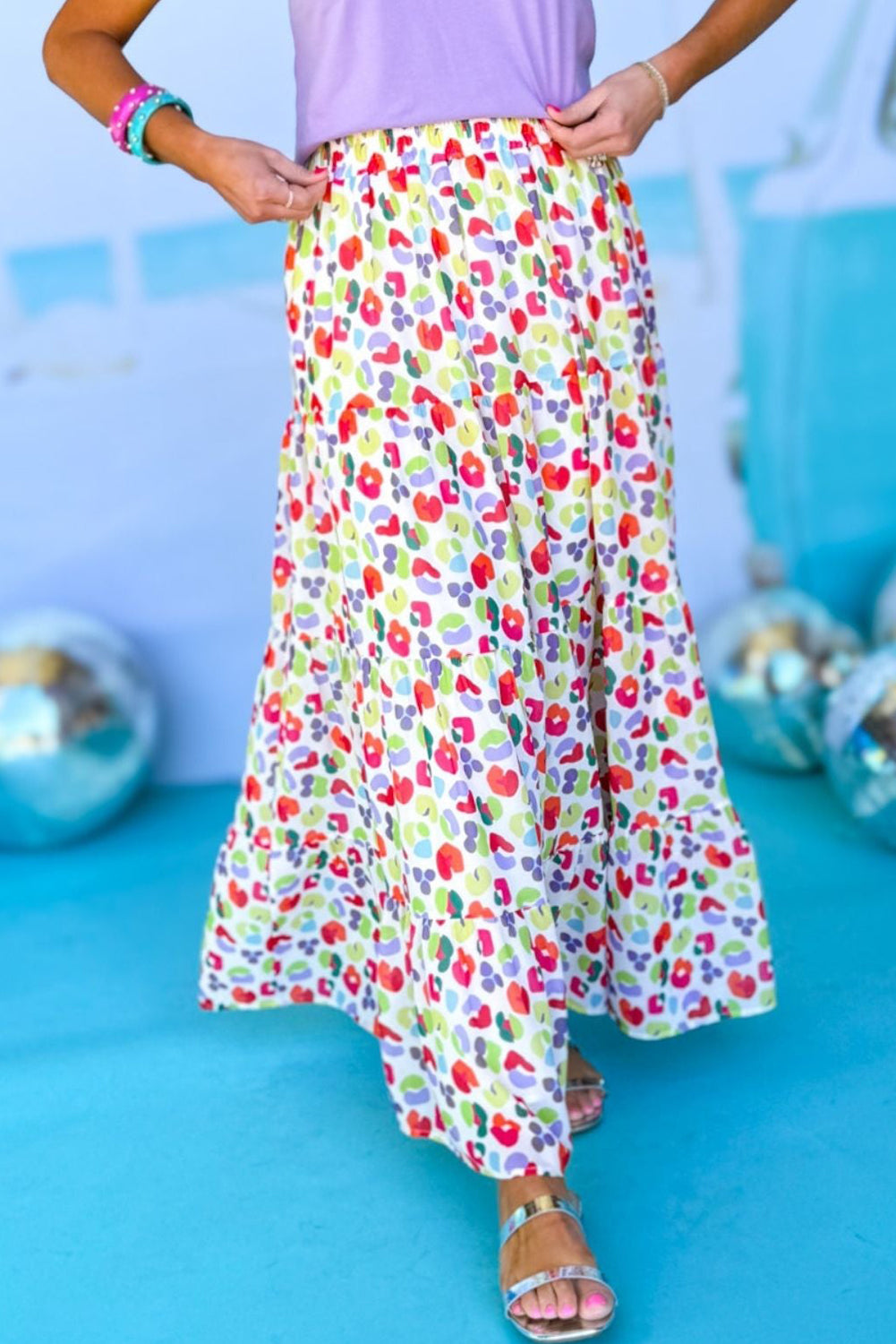 Bohemian Abstract Print Tiered Maxi Skirt