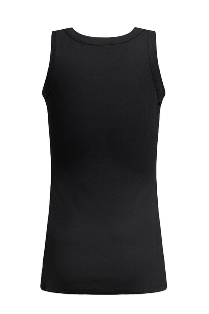 Solid Black Round Neck Ribbed Tank Top