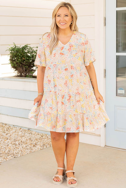 Plus Size Floral Pattern Babydoll Swing Dress