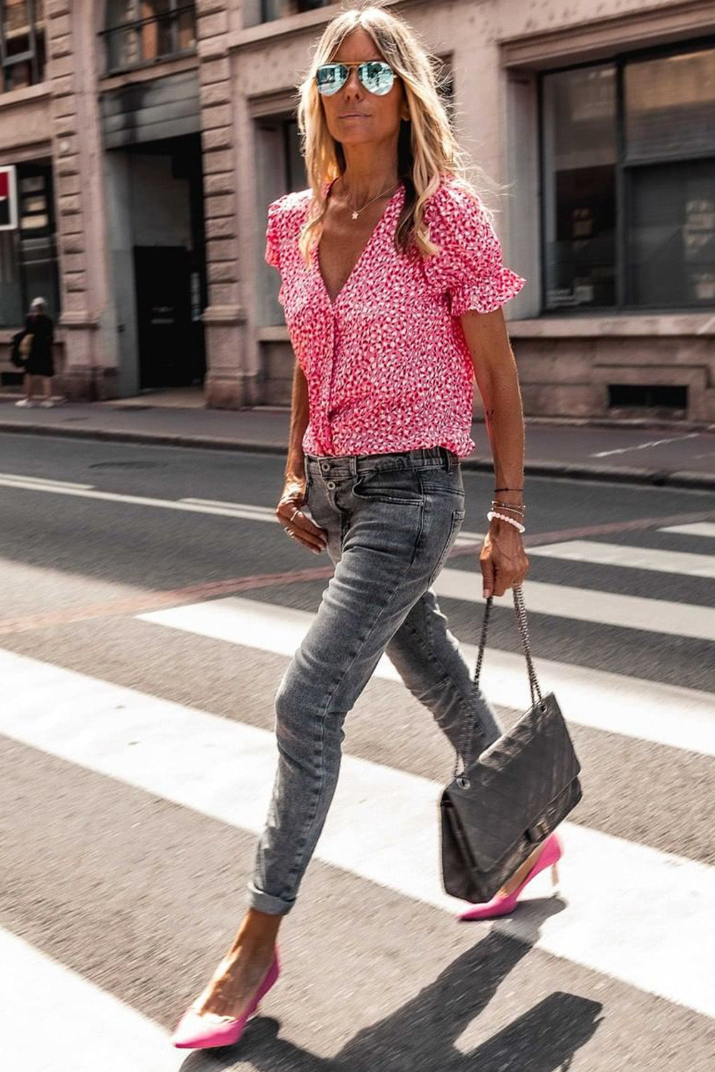 Rosy Leopard Print Oversized Casual Half Sleeve V Neck Top