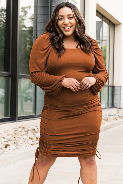 Ruched Drawstring Bodycon Plus Size Dress