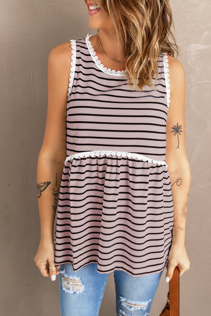 Striped Ruffle Neck Babydoll Tank Top