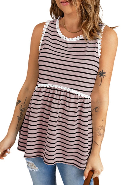 Striped Ruffle Neck Babydoll Tank Top