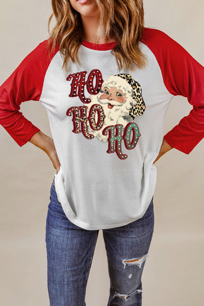 Red HO HO HO Santa Claus Color Block Graphic Sweatshirt