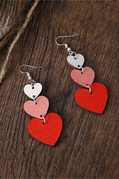 Red Valentines Day Heart Shaped Tiered Dangle Earring