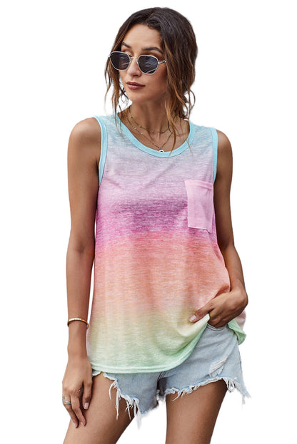 Tie Dye Front Pocket Sleeveless Tank Top