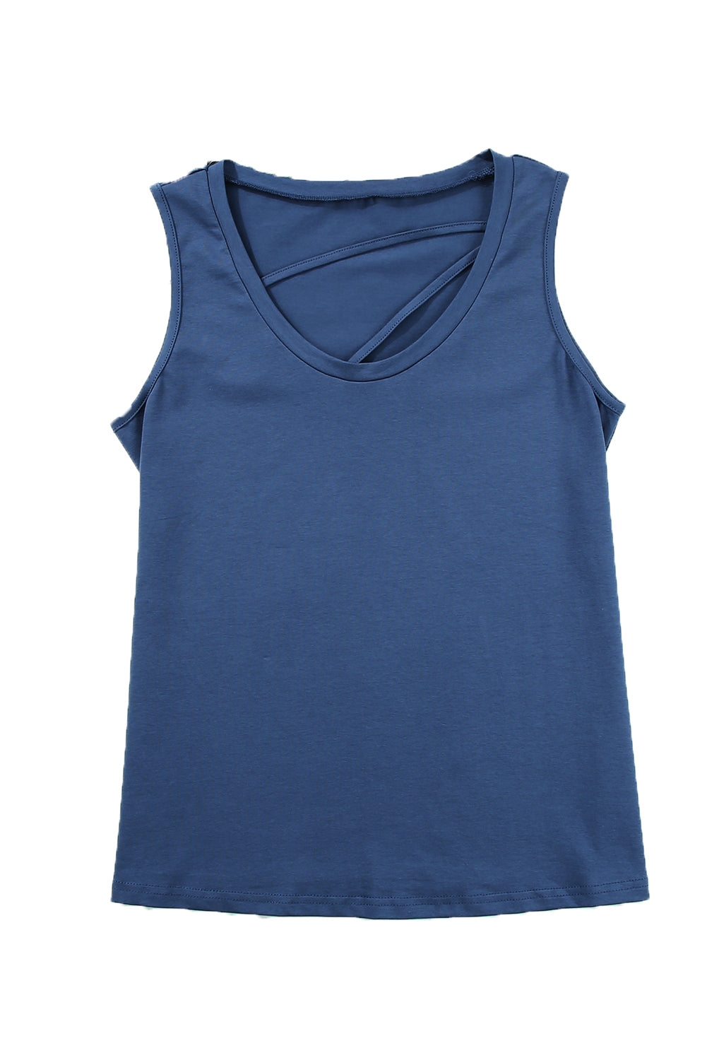 Blue Sleeveless Straps Scoop Neck Tank Top for Women