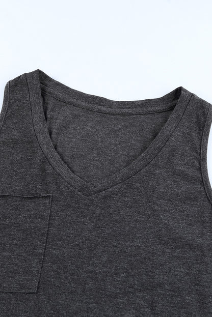 Casual V Neck Racerback Tank Top With Pocket